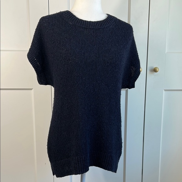 Theory Navy Knit Short Sleeve Sweater | Medium - Picture 1 of 5